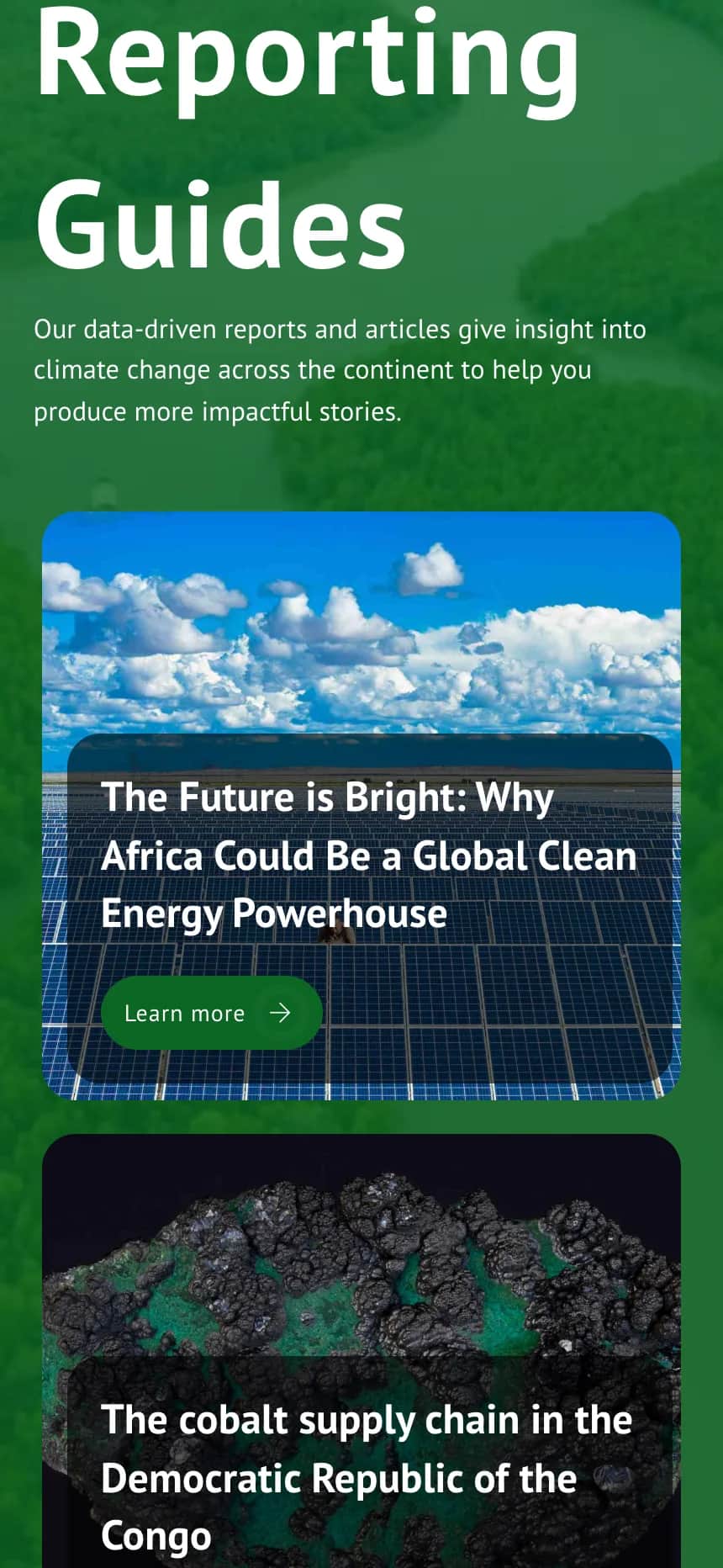Mobile view of Climate Reporting Toolkit